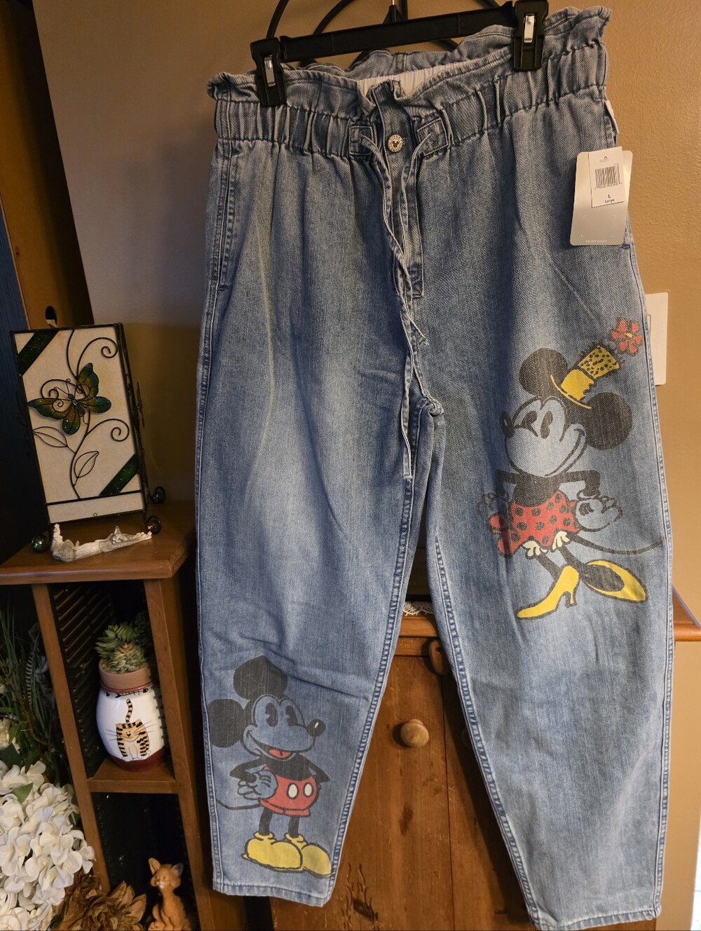 🆕️ Disney Her Universe Mickey & Minnie Graphic Denim Paperbag Jeans Sz L